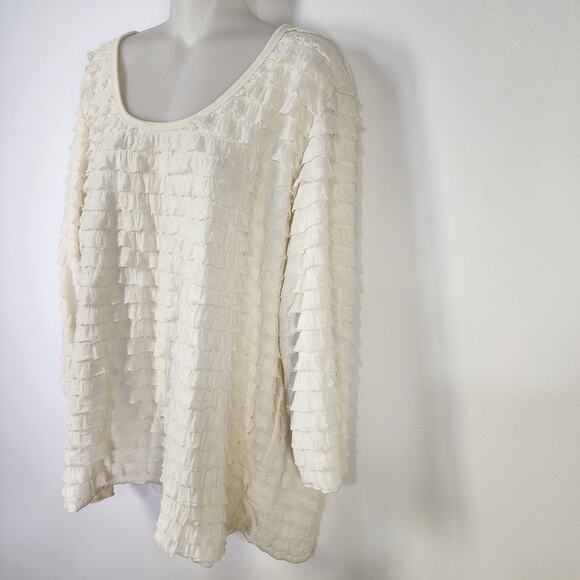 Slinky Brand Top Womens 2X Ivory Tiered Layered Ruffle Scoop Neck Boho Blouse 90 - Picture 5 of 11